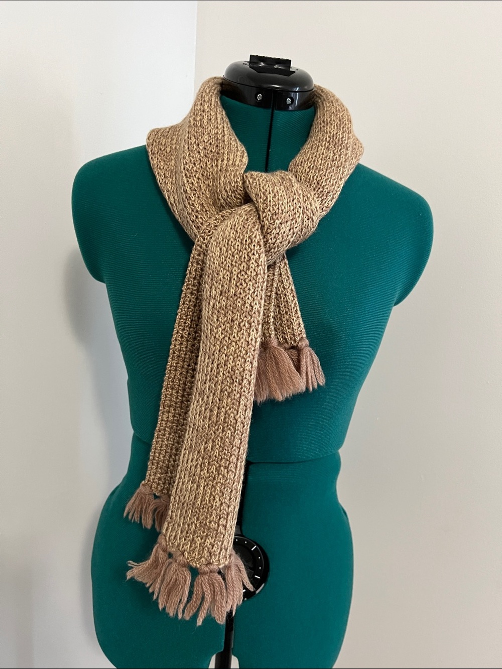 Neutral Brown Knit Tassel Scarf - Women Accessories